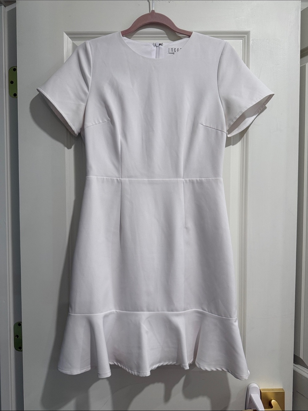TCEC White Short Sleeve Ruffle Hem Dress Tunic